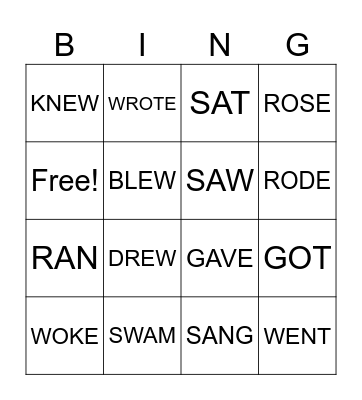 Irregular Verbs - Bingo Card