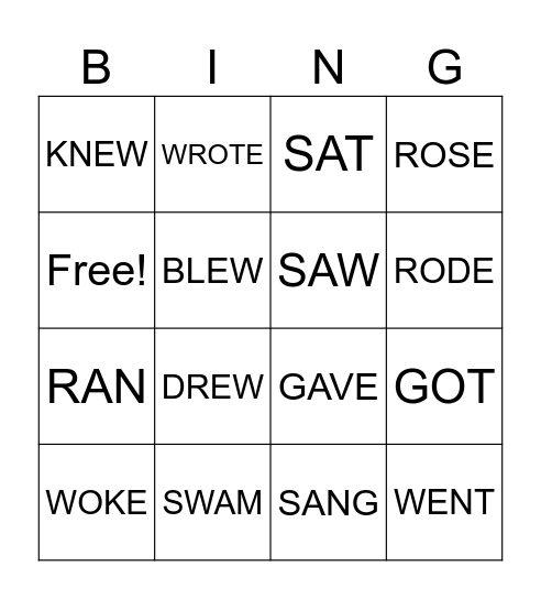 Irregular Verbs - Bingo Card