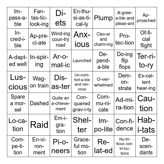 G3 Vocabulary Review Bingo Card