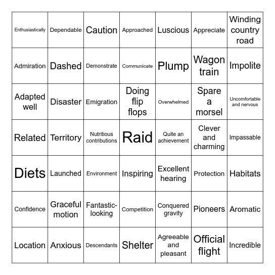 G3 Reading Vocabulary Review Bingo Card