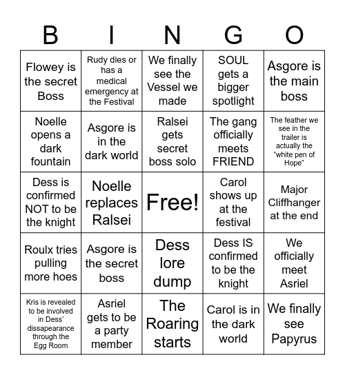 Deltarune Chapter 5 Bingo Card
