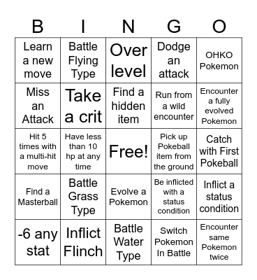 Pokemon Bingo Card
