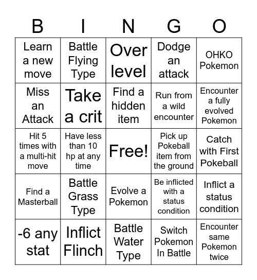 Pokemon Bingo Card