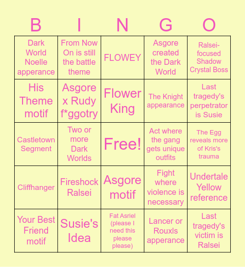 Deltarune Chapter 5 Bingo Card