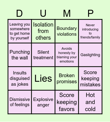 DUMP HIM BINGO Card