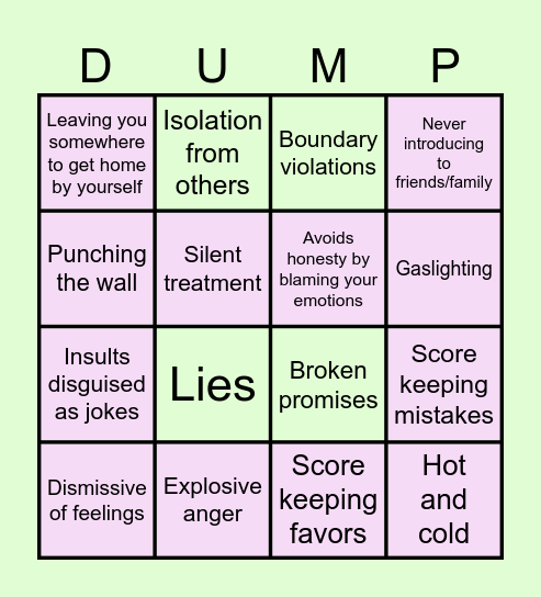 DUMP HIM BINGO Card