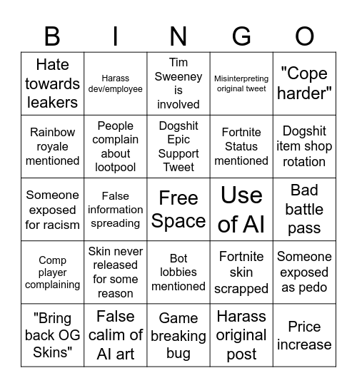 Fortnite Community Bingo Card