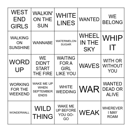 W Bingo Card