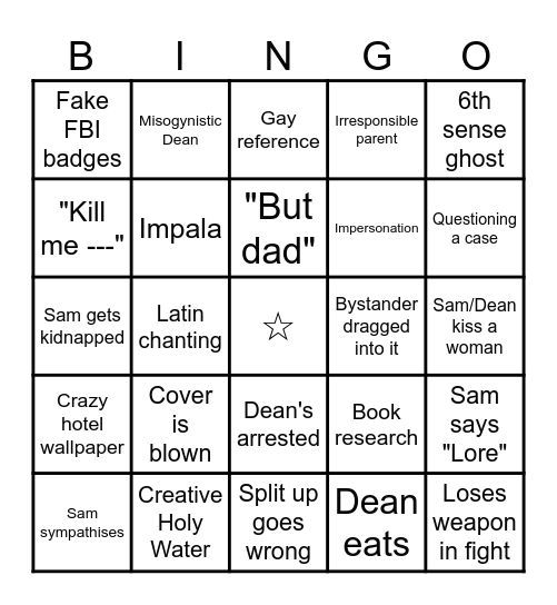 Supernatural Bingo Card