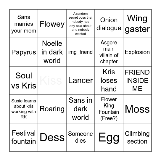 Deltarune Chapter 5 Bingo Card