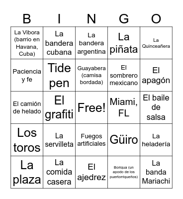 IN THE HEIGHTS - BINGO cultural (partes 4-5) Bingo Card