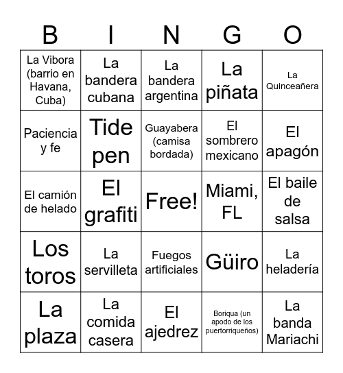 IN THE HEIGHTS - BINGO cultural (partes 4-5) Bingo Card