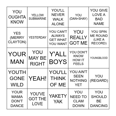 Y Bingo Card