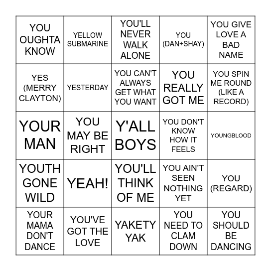 Y Bingo Card