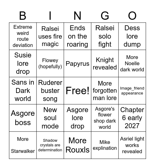 Deltarune Bingo Card