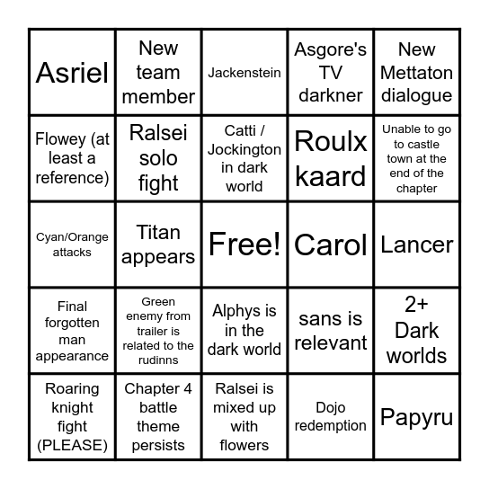 DELTARUNE CHAPTER 5 Bingo Card