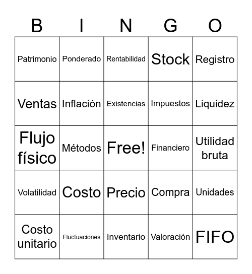 Mercadería, control y registro contable Bingo Card