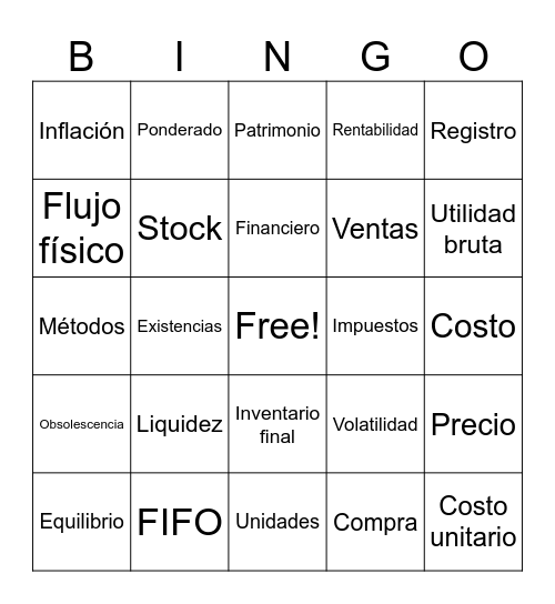 Mercadería, control y registro contable Bingo Card