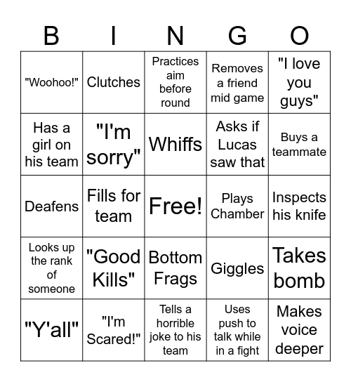 Gavin Valorant Bingo Card