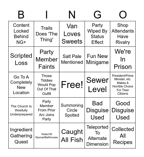 Trails Beyond The Horizon Bingo Card