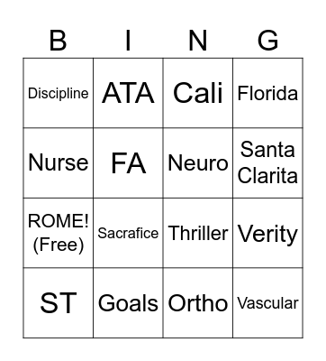 Rome Bingo Card
