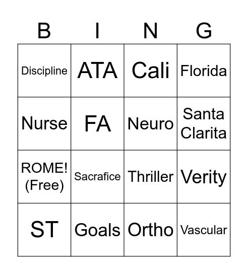 Rome Bingo Card