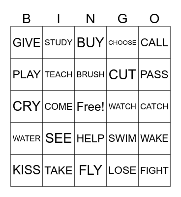 COMMON VERBS IN ENGLISH Bingo Card
