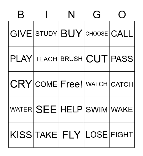 COMMON VERBS IN ENGLISH Bingo Card
