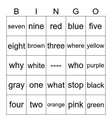 color/number/questions Bingo Card