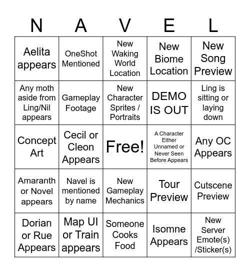 Update of the Summer 2026 Bingo Card