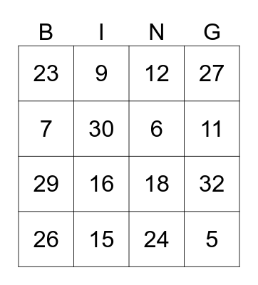 Untitled Bingo Card