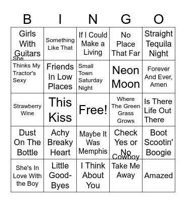 90'S COUNTRY Bingo Card
