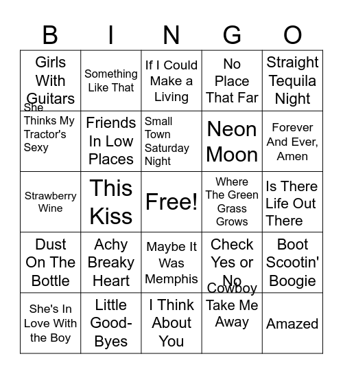 90'S COUNTRY Bingo Card