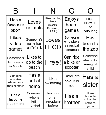 Buddy Builder Bingo Card