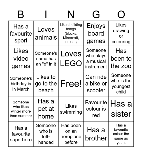 Buddy Builder Bingo Card