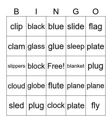 l blend words Bingo Card