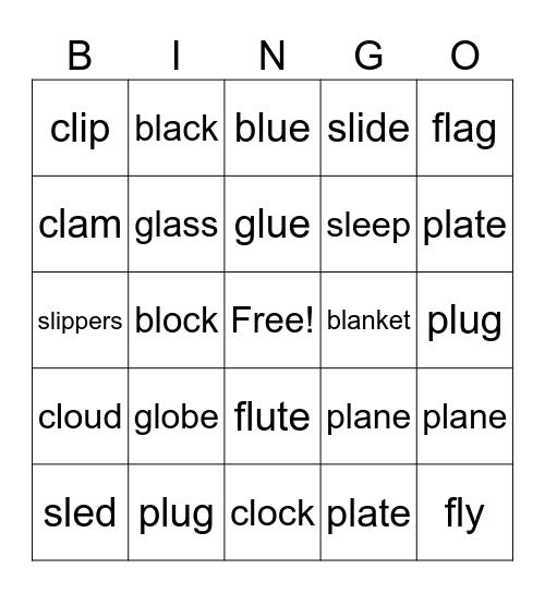 l blend words Bingo Card