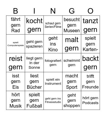 Freizeit Bingo Card