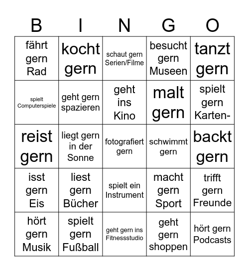 Freizeit Bingo Card