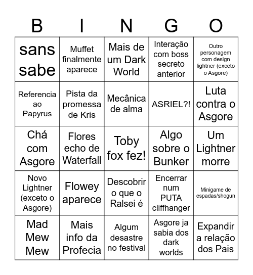 Deltarune Chapter 5 Bingo Card