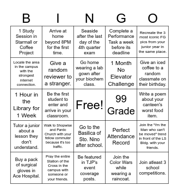USJ-R Last Year Challenge Bingo Card
