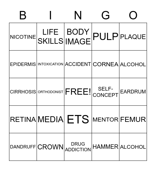 HEALTH Bingo Card