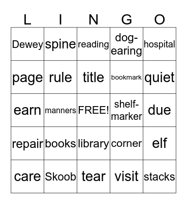 Library LINGO Bingo Card