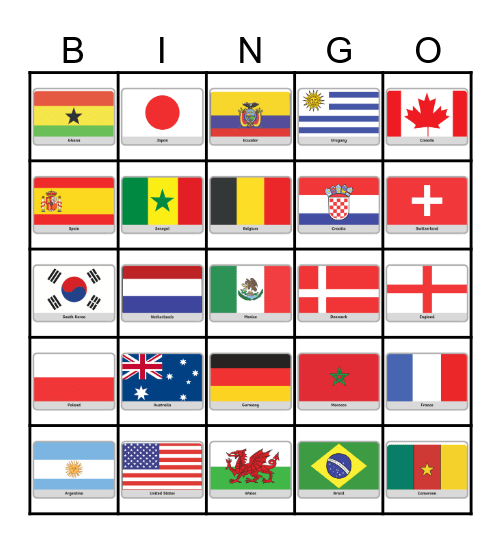 World Cup Countries (25) Bingo Card