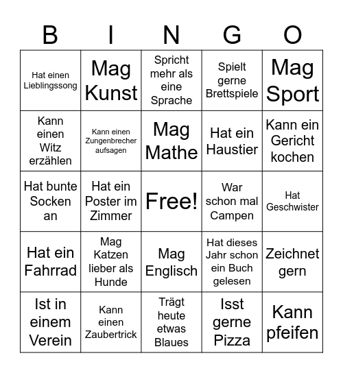 Kennenlernen-BINGO Card