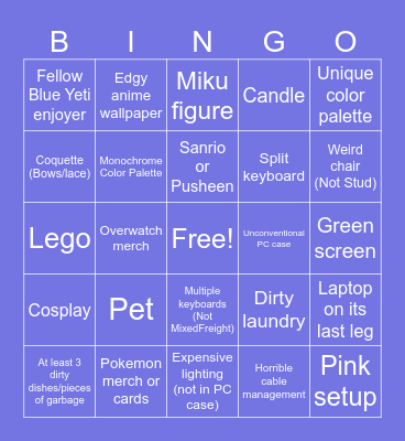 PEG Gaming Setup Bingo Card