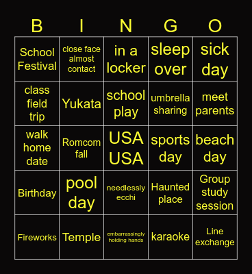 Anime Romcom Board Bingo Card