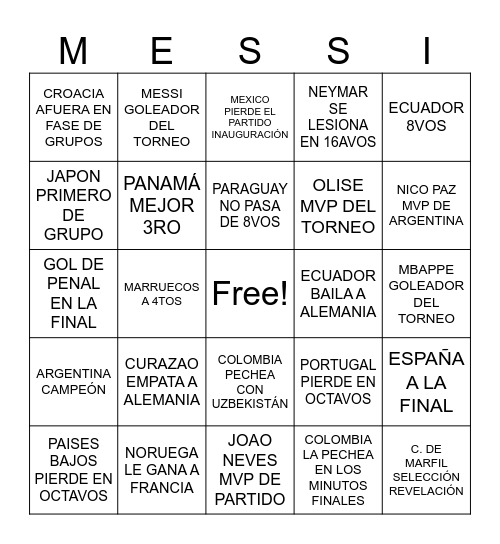 BingoMundialista Bingo Card