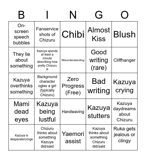 Rent-a-Girlfriend Bingo Card