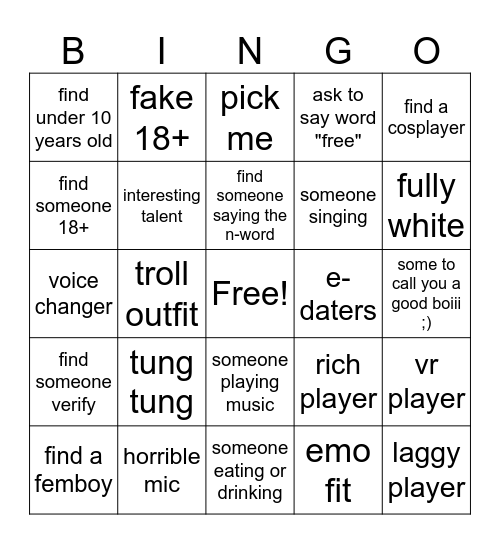 mic up bingo Card